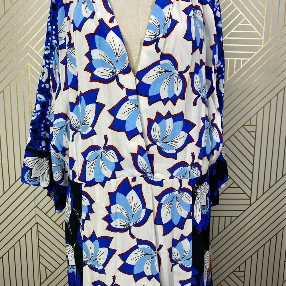 WARM Kimono Sleeve Dress Blue/White Floral‎ - Picture 4 of 12